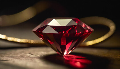 Red gemstone, ruby, faceted cut, reflection, close-up