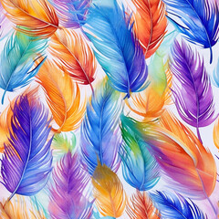 Colorful Oil Painting Feathers Seamless Pattern
