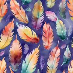 Water Color Feathers Seamless Pattern