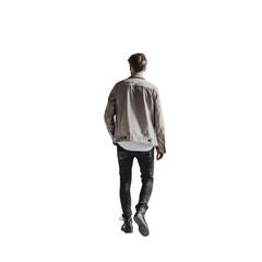 casual modern man walking, back view on a transparent background