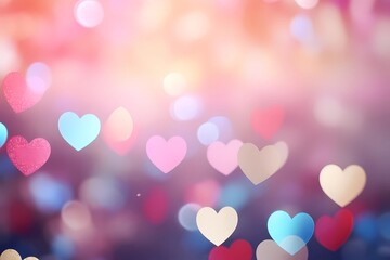  background with multi-colored transparent hearts, Day holiday concept, background for gift card, banner for website and blog