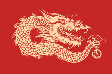 Chinese dragon symbol red background 