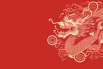 Chinese dragon symbol red background 