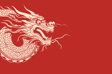 Chinese dragon symbol red background 