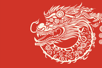 Chinese dragon symbol red background 