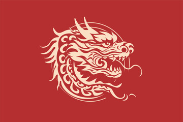 Chinese dragon symbol red background 