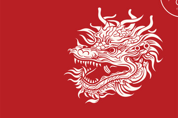 Chinese dragon symbol red background 
