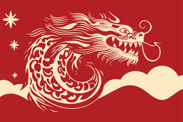 Chinese dragon symbol red background 