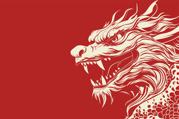 Chinese dragon symbol red background 