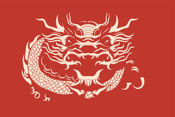 Chinese dragon symbol red background 