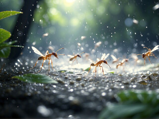 Flying ants in the forest