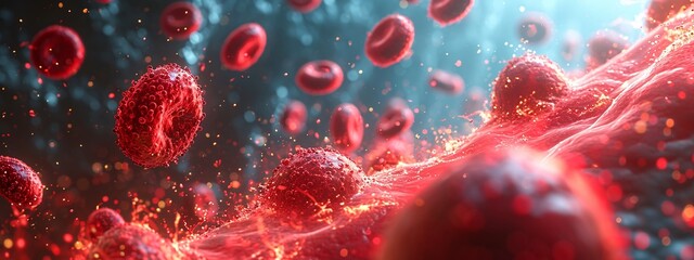 Blood Drops in Space: A Stunning Visual of Red Blood Cells in a Galaxy-Inspired Scene Generative AI - obrazy, fototapety, plakaty