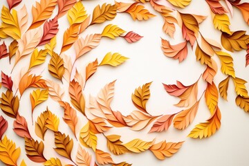 spiral of falling paper leaves in autumn colors