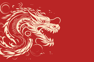 Chinese dragon symbol red background 