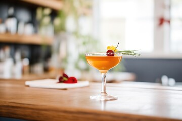 closeup of manhattan cocktail with cherry garnish