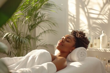 Obraz na płótnie Canvas Woman in massage studio or spa salon
