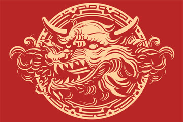 Chinese dragon symbol red background 