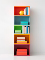 Colorful bookshelves on a white background