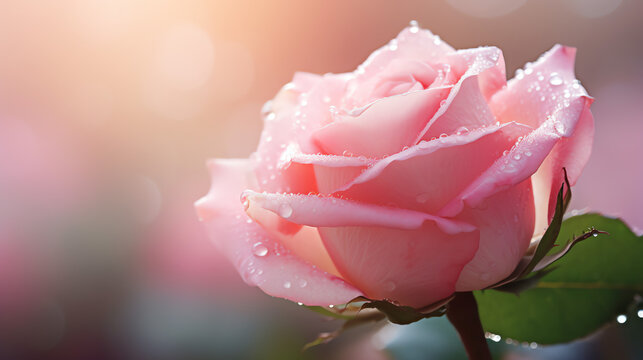 Pink Rose with drops of rain. AI generated image.