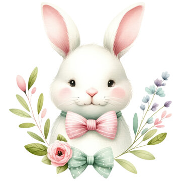 Easter bunny with pink bow in coquette style