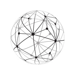 Black and White Modern Minimal Style Polygonal Networks Structure, Digital Communications Concept Design, Network Connections, Transparent Geometric Polygonal Wireframe - Creative Illustration