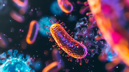 Closeup of 3d microscopic bacteria background. Bacteria, Microbes, Salmonella Bacteria, Bacterial colony