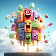 Fototapeta premium Colorful illustration of ice cream with fruits created with Generative Ai