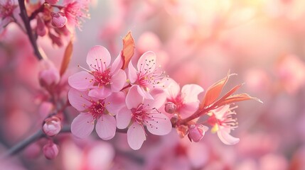 Fototapeta na wymiar Beautiful cherry tree with tender flowers. Amazing spring blossom