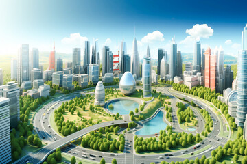 Environmentally sustainable futuristic city. Exterior of a green sustainable building covered. Eco-friendly building in the modern city. Building with trees for reducing heat and carbon dioxide 
