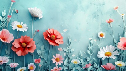 beautiful flowers on paper background,