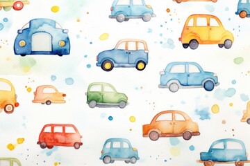watercolor background of colorful cars