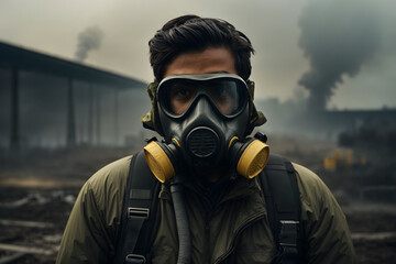 A man wearing gas mask as a concept of air pollution