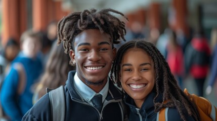 Fototapeta premium Young afro-american couple students in college