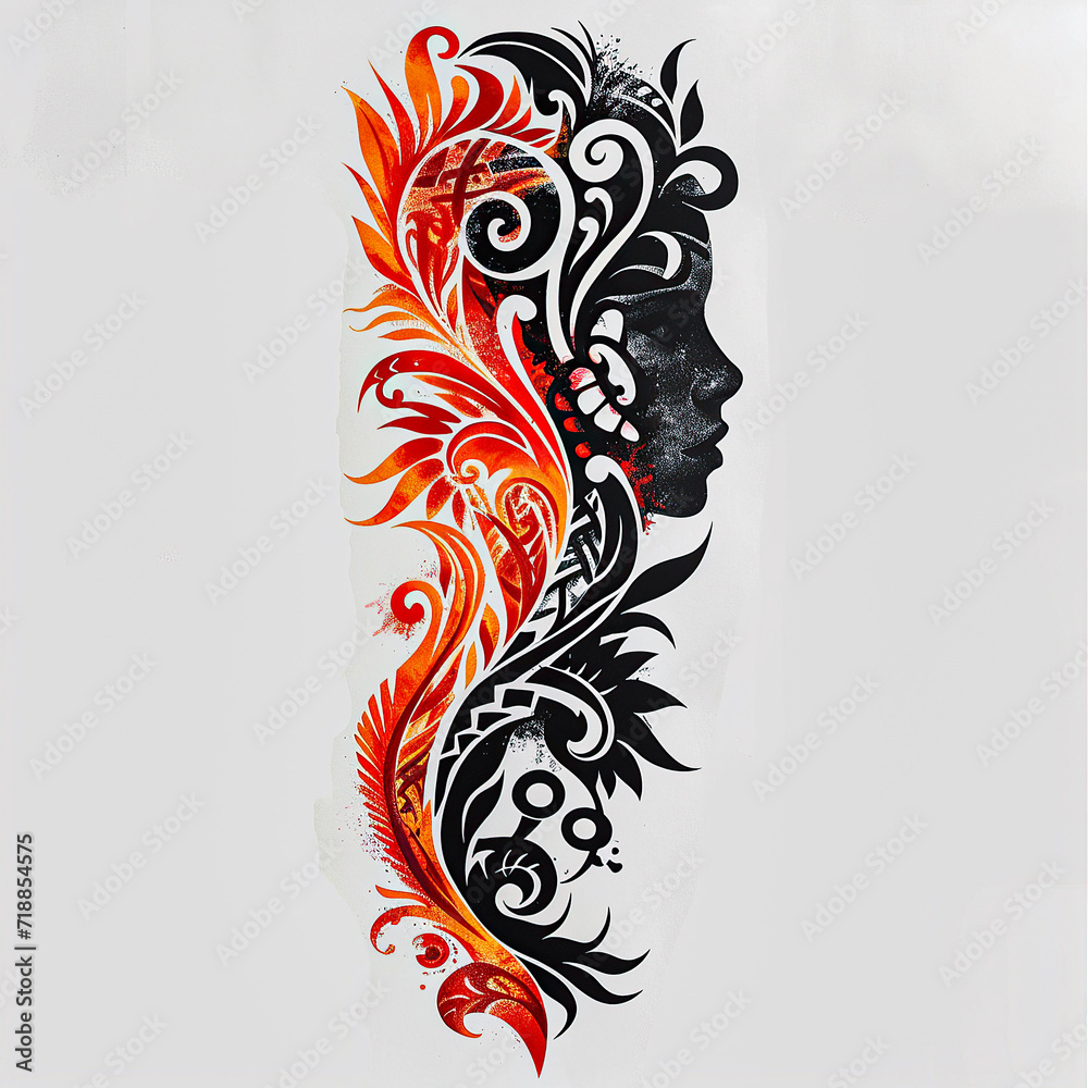 Poster polynesian style design for tattoo or t-shirt print flat vector generative ai