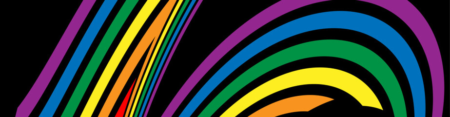 Obraz premium Updated gay pride flag icon. New LGBTQ+ rights symbol. Celebrating pride month - long rainbow pride flag on black background. banner, cover, flyer, brochure, website, poster, card. vector illustration
