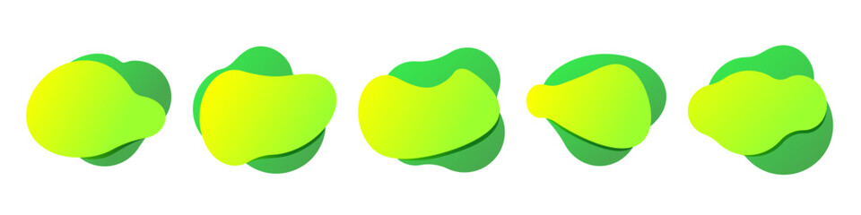 set of vector abstract fluid liquid shapes with gradient neon colors, offer, speech bubble, yellow, green