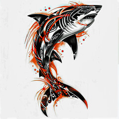 Shark polynesian style design for tattoo or t-shirt print flat vector generative ai