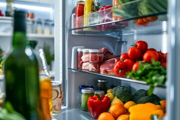 Full fridge of different healthy food