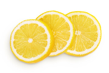 Ripe lemon slices isolated on white background with full depth of field. Top view. Flat lay