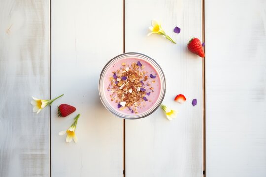 High Angle View Of A Mixed Berry Protein Smoothie