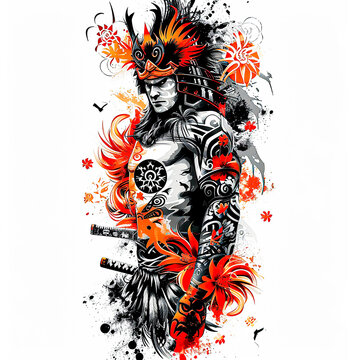 Warrior polynesian style design for tattoo or t-shirt print flat vector generative ai