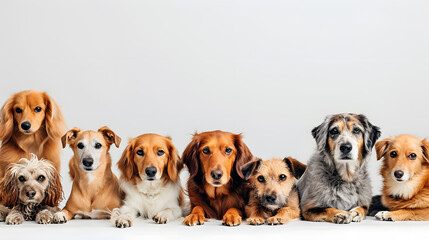 Banner group of different dogs Isolated on grey background