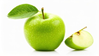 Fresh ripe green apple isolated on white background. Healthy food photography concept.