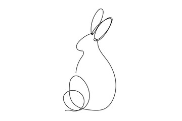 Easter Bunny Rabbit Mascot Symbol One Line Drawn Doodle Outline Portrait Symbol Icon Avatar Isolated On White Background