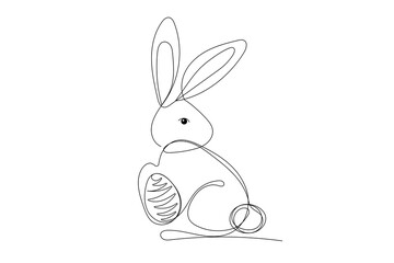 Easter Bunny Rabbit Mascot Symbol One Line Drawn Doodle Outline Portrait Symbol Icon Avatar Isolated On White Background