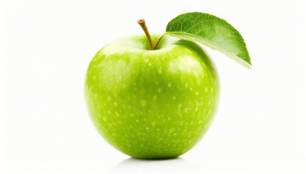 Juicy green apple isolated on white background. Healthy food photography concept.