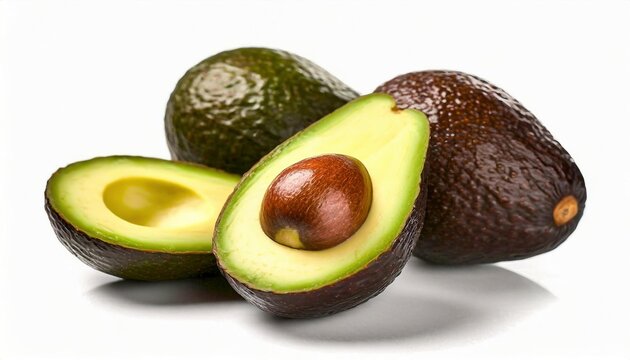 Fresh ripe avocados isolated on white background. Healthy food photography concept. Healthy food photography concept.