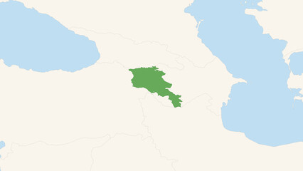 Green Armenia Territory On White and Blue World Map