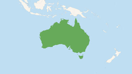 Green Australia Territory On White and Blue World Map - obrazy, fototapety, plakaty