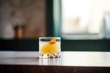 whiskey sour in elegant glass, backlit for a soft glow